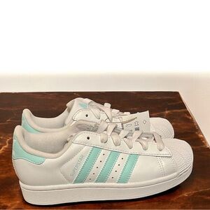 Adidas White and Light Teal Sneakers